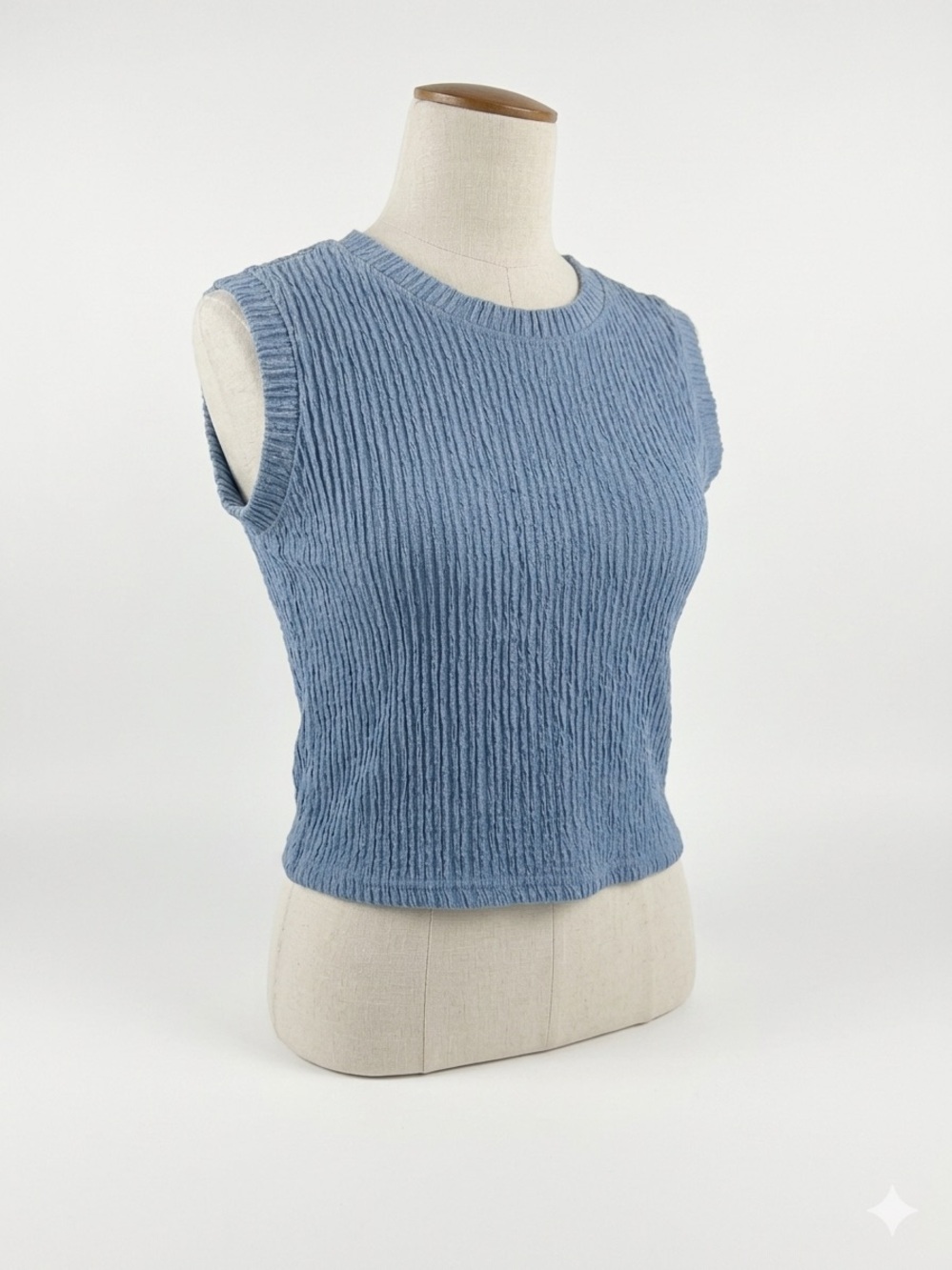 New Mix Light Blue Ribbed Knit Cropped Tank